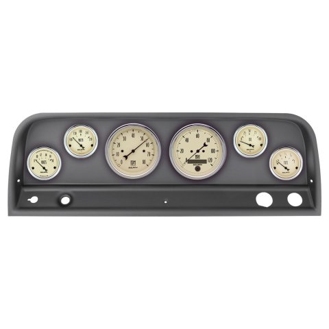AutoMeter Antique Beige Instrument Clusters 2128-02 Gauge Kit, Beige, Analog, Speedo, Tach, Oil, Water, Volts, Fuel, Black Numbers and Pointers, Black Panel, Chevy, Kit