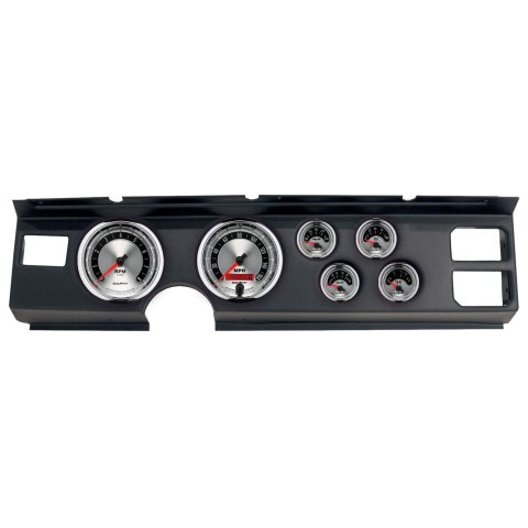 AutoMeter American Muscle Instrument Clusters for 1982-1984 FIREBIRD - 2920-01 Gauge Kit, Muscle, Analog, Silver Face, Speedo, Tach, Oil, Water, Volt, Fuel, White Numbers, Red Pointers, Black Panel, Pontiac, Kit