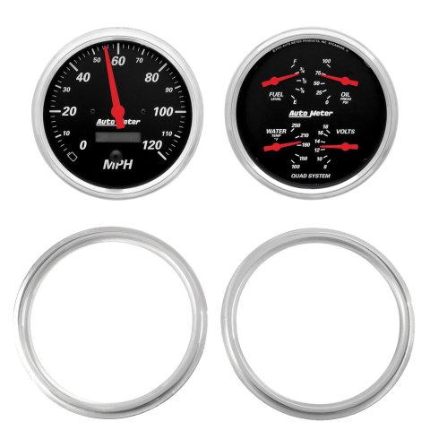 AutoMeter Designer Black Instrument Clusters 7039-06 Gauge Kit, Black, Analog, Speedometer, Oil, Water, Volt, Fuel, White Numbers, Red Pointers, Aluminum Panel, Chevy, Kit