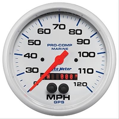 AutoMeter Pro-Comp Marine GPS Speedometers 200646 Gauge, Marine, Speedometer, 5 in., 0-120 mph, Full Sweep, White Face, Red Pointer, White Bezel, Electrical, GPS, Each