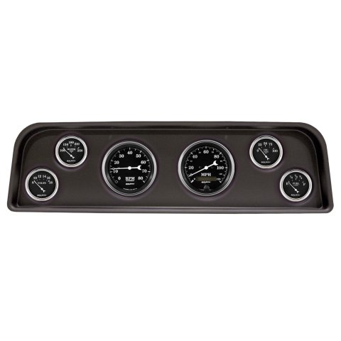 AutoMeter Old Tyme Black Series Instrument Clusters 2104-07 Gauge Kit, Black, Analog, Speedometer, Tachometer, Oil, Water, Volts, Fuel, White Numbers and Pointers, Panel, Chevy, Kit