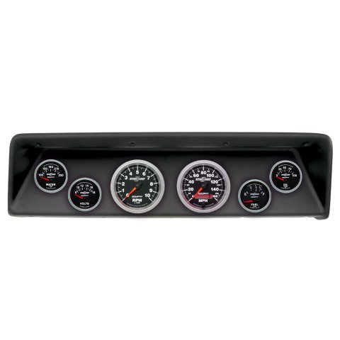 AutoMeter Sport-Comp II Instrument Clusters for 1966-1967 CHEVY - 2112-12 Gauge Kit, II, Analog, Black Face, Speedometer, Tach, Oil, Water, Volts, Fuel, White Numbers, Red Pointers, Black Panel, Chevy, Kit