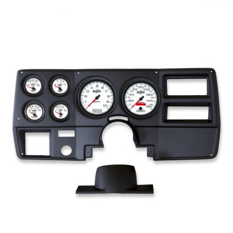 AutoMeter Phantom II Instrument Clusters 2137-10 Gauge Kit, II, Analog, White Face, Speedo, Tach, Oil, Water, Volt, Fuel, Silver Numbers, Red Pointers, Black Panel, Chevy, Kit