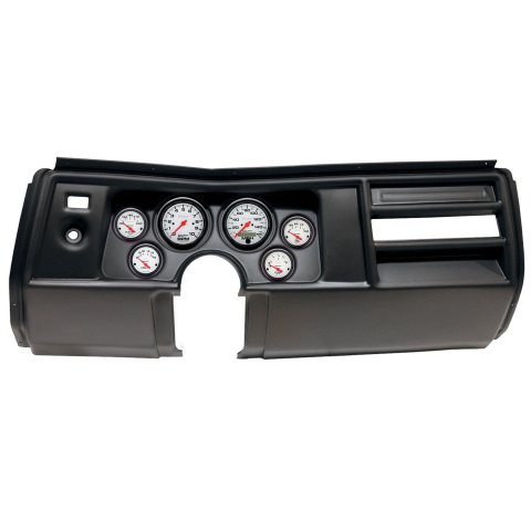 AutoMeter Phantom Instrument Clusters for 1969 CHEVELLE, EL CAMINO - 2908-09 Gauge Kit, Phantom, Analog, White Face, Speedometer, Tach, Oil, Water, Volt, Fuel, Black Numbers, Red Pointers, Black Panel, Chevy, No Vent, Kit
