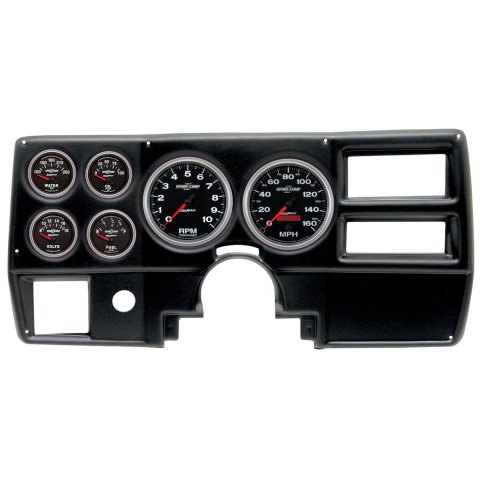AutoMeter Sport-Comp II Instrument Clusters 2923-12 Gauge Kit, II, Analog, Black Face, Speedo, Tach, Oil, Water, Volt, Fuel, White Numbers, Red Pointers, Black Panel, Chevy, With A/C, Kit