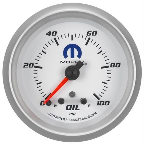 AutoMeter Mopar Series Analog Gauges 880249 Gauge, Series, Oil Pressure, 0-100 psi, 2 5/8 in. Diameter, White Face, Analog, Electrical, Each