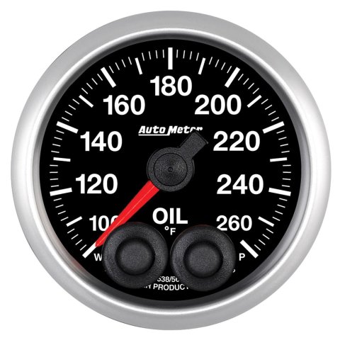 AutoMeter NASCAR Elite Series Analog Gauges 5638-05702-D Gauge, Analog, Stepper Motor w/o Pro Control, w/High Temp Cal, Oil Temp, 100-260 degrees F, 2 1/16 in. Diameter, Black Face, Each