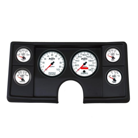 AutoMeter Phantom II Instrument Clusters for 1982-1987 EL CAMINO, MONTE CARLO, 1982-1983 MALIBU - 2143-10 Gauge Kit, II, Analog, White Face, Speedometer, Tach, Oil, Water, Volt, Fuel, Silver Numbers, Red Pointers, Black Panel, Chevy, Kit