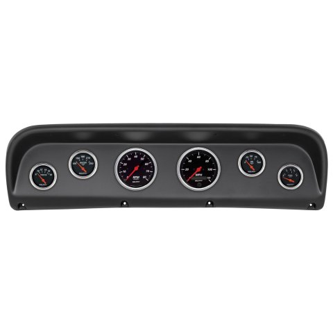 AutoMeter Designer Black Instrument Clusters 2145-06 Gauge Kit, Black, Analog, Speedometer, Tach, Oil, Water, Volt, Fuel, White Numbers, Red Pointers, Panel, Ford, Kit