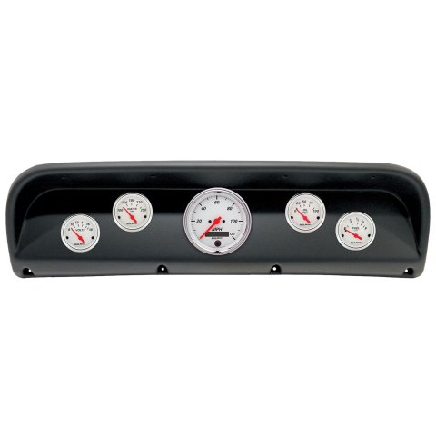AutoMeter Arctic White Instrument Clusters for 1967-1972 F-100, F-250, F-350 - 2900-03 Gauge Kit, White, Analog, Speedometer, Oil, Water, Volt, Fuel, Black Numbers, Red Pointers, Black Panel, Ford, Kit