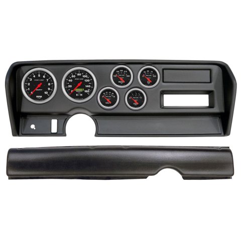AutoMeter Sport-Comp Instrument Clusters for 1970-1972 GTO, LEMANS - 2914-11 Gauge Kit, Sport-Comp, Analog, Black Face, Speedo, Tach, Oil, Water, Volt, Fuel, White Numbers, Red Pointers, Black Panel, Pontiac, No A/C, Kit