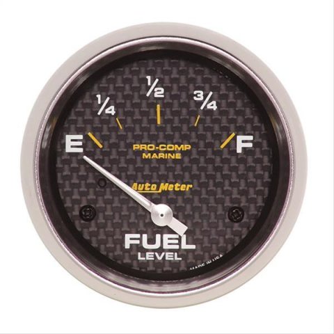 AutoMeter Pro-Comp Marine Carbon Fiber Analog Gauges 200761-40 Gauge, Marine, Fuel Level, 2 5/8 in., 240 ohms/33 ohms, Short Sweep, Face, Silver Pointer, Silver Bezel, Electrical, Each
