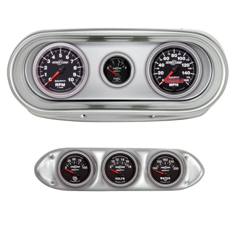 AutoMeter Sport-Comp II Instrument Clusters for 1962-1965 CHEVY - 2127-12 Gauge Kit, II, Analog, Black Face, Speedo, Black Face, Tach, Oil, Water, Volt, Fuel, White Numbers, Red Pointers, Brushed Panel, Chevy, Kit