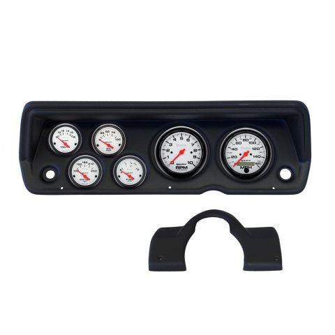 AutoMeter Phantom Instrument Clusters 2141-09 Gauge Kit, Phantom, Analog, White Face, Speedo, Tach, Oil, Water, Volt, Fuel, Black Numbers, Red Pointers, Black Panel, Dodge, Plymouth, Kit