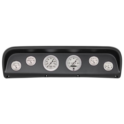 AutoMeter Old Tyme White Series Instrument Clusters 2145-08 Gauge Kit, White, Analog, Speedometer, Tach, Oil, Water, Volt, Fuel, Black Numbers and Pointers, Black Panel, Ford, Kit