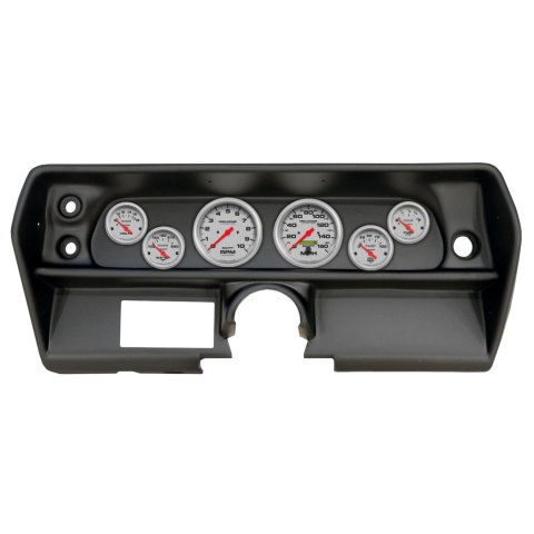 AutoMeter Ultra-Lite Instrument Clusters for 1968 CHEVY II - 2905-13 Gauge Kit, Ultra-Lite, Analog, Silver Face, Speedometer, Tach, Oil, Water, Volt, Fuel, Black Numbers, Red Pointers, Black Panel, Chevy, Kit