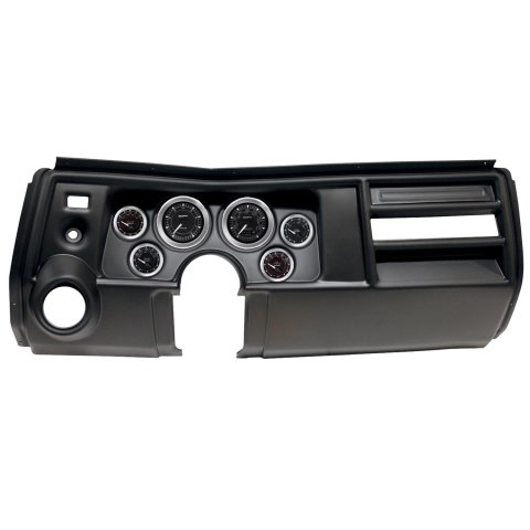 AutoMeter Chrono Instrument Clusters for 1969 CHEVELLE, EL CAMINO - 2909-04 Gauge Kit, Chrono, Analog, Black Face, Speedometer, Tach, Oil, Water, Volt, Fuel, White Numbers and Pointers, Black Panel, Chevy, Vent, Kit