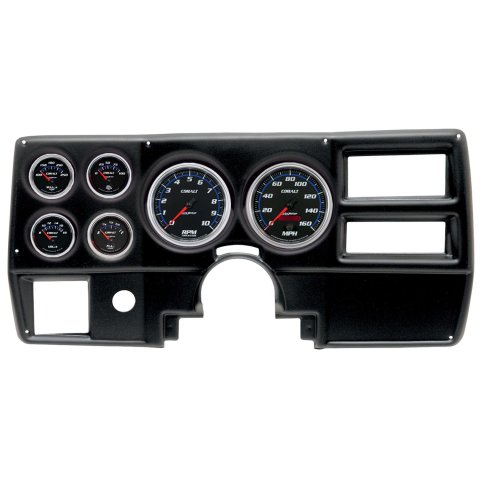 AutoMeter Cobalt Instrument Clusters 2923-05 Gauge Kit, Cobalt, Analog, Black Face, Speedo, Tach, Oil, Water, Volt, Fuel, White/Blue Numbers, Red Pointers, Black Panel, Chevy, With A/C, Kit