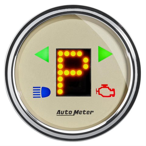 AutoMeter Shift Indicator Gauges 1860 Indicator, Gauge, PRNDL Plus, 2 1/16 in., Round, Dash Mount, LED Display, Beige Face, Domed Lens, Each