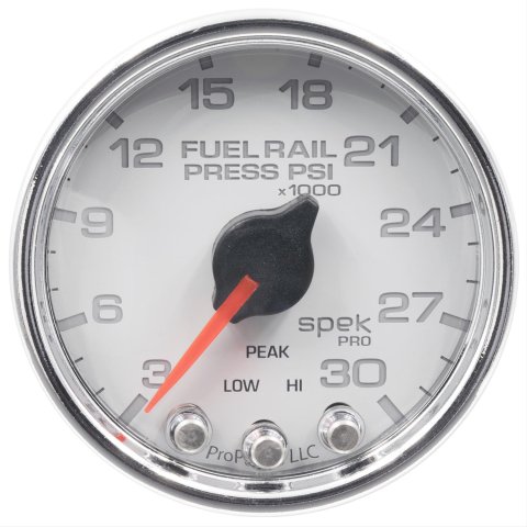 AutoMeter Spek-Pro Analog Gauges P32111 Gauges, Spek-Pro, Fuel Rail Pressure, 0-30,000 psi, 2 1/16 in., White Face, Multicolor Numbers, Chrome Bezel, Analog, Electrical, Each