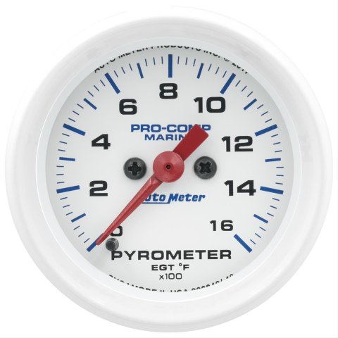AutoMeter Pro-Comp Marine Analog Gauges 200842 Gauge, Marine, EGT/Pyrometer, 2 1/16 in., 0-1,600 degrees F, Full Sweep, White Face, Red Pointer, White Bezel, Electrical, Each