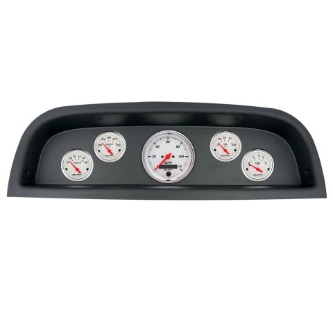 AutoMeter Arctic White Instrument Clusters 2102-03 Gauge Kit, Series, Analog, Speedometer, Oil, Water, Volts, Fuel, Black Numbers, Red Pointers, Black Panel, Chevy, Kit
