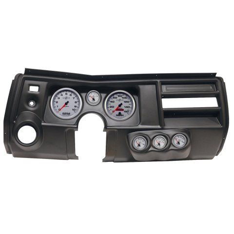 AutoMeter Ultra-Lite II Instrument Clusters for 1969 CHEVELLE, EL CAMINO - 2911-14 Gauge Kit, II, Analog, Silver Face, Speedo, Tach, Oil, Water, Volt, Fuel, Black Numbers, Red Pointers, Black Panel, Chevy, Vent, Kit