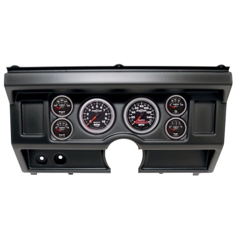 AutoMeter Sport-Comp II Instrument Clusters 2918-12 Gauge Kit, II, Analog, Black Face, Speedo, Tach, Oil, Water, Volt, Fuel, White Numbers, Red Pointers, Black Panel, Ford, No A/C, Kit