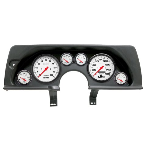 AutoMeter Phantom Instrument Clusters for 1990-1992 CAMARO - 2926-09 Gauge Kit, Phantom, Analog, White Face, Speedometer, Tach, Oil, Water, Volt, Fuel, Black Numbers, Red Pointers, Black Panel, Chevy, GMC, Kit