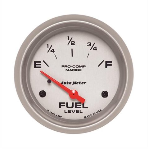 AutoMeter Pro-Comp Marine Analog Gauges 200761-33 Gauge, Marine, Fuel Level, 2 5/8 in., 240 ohms/33 ohms, Short Sweep, Silver Face, Red Pointer, Silver Bezel, Electrical, Each