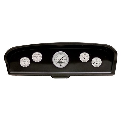 AutoMeter Old Tyme White Series Instrument Clusters 2105-08 Gauge Kit, White, Analog, Speedometer, Oil, Water, Volts, Fuel, Black Numbers and Pointers, Black Panel, Ford, Kit