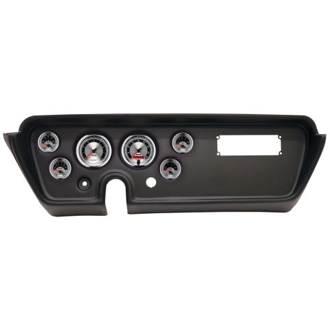 AutoMeter American Muscle Instrument Clusters for 1967 GTO, LEMANS - 2113-01 Gauge Kit, Muscle, Analog, Silver Face, Speedo, Tach, Oil, Water, Volts, Fuel, White Numbers, Red Pointers, Black Panel, Chevy, Kit