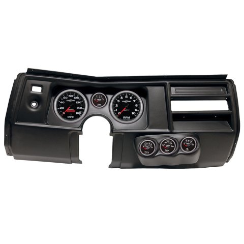 AutoMeter Sport-Comp II Instrument Clusters for 1969 CHEVELLE, EL CAMINO - 2910-12 Gauge Kit, II, Analog, Black Face, Speedometer, Tach, Oil, Water, Volt, Fuel, White Numbers, Red Pointers, Black Panel, Chevy, No Vent, Kit