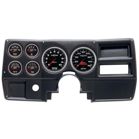 AutoMeter Sport-Comp II Instrument Clusters 2922-12 Gauge Kit, II, Analog, Black Face, Speedo, Tach, Oil, Water, Volt, Fuel, White Numbers, Red Pointers, Black Panel, Chevy, No Vent, Kit