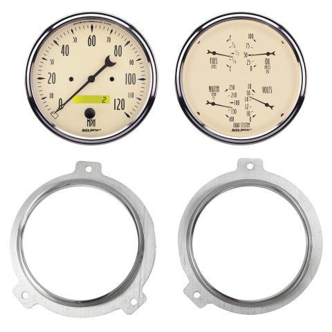 AutoMeter Antique Beige Instrument Clusters 7038-02 Gauge Kit, Beige, Analog, Speedometer, Oil, Water, Volt, Fuel, Black Numbers and Pointers, Aluminum Panel, Chevy, Kit