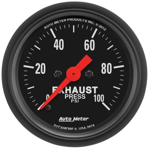 AutoMeter Z-Series Analog Gauges 2674 Gauges, Gauges, Exhaust Back Pressure, 0-100 psi, 2 1/16 in., Black Face, White Numbers, Black Bezel, Electrical, Each