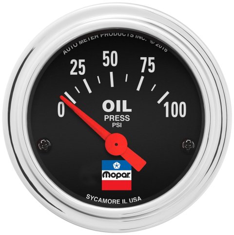 AutoMeter Mopar Classic Analog Gauges 880786 Gauge, Oil Pressure, 0-100 psi, 2 1/16 in., Analog, Electrical, Black Face, Each