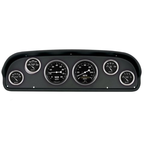 AutoMeter Old Tyme Black Series Instrument Clusters for 1957-1960 F-100, F-250, F-350 - 2101-07 Gauge Kit, Black, Analog, Speedometer, Tach, Oil, Water, Volts, Fuel, White Numbers and Pointers, Panel, Ford, F100, Kit