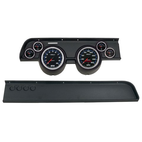 AutoMeter Cobalt Instrument Clusters for 1967-1968 COUGAR - 2114-05 Gauge Kit, Cobalt, Analog, Black Face, Speedo, Tach, Oil, Water, Volts, Fuel, White/Blue Numbers, Red Pointers, Black Panel, Mercury, No A/C, Kit