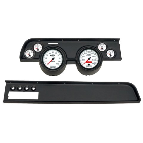 AutoMeter Phantom II Instrument Clusters for 1967-1968 COUGAR - 2115-10 Gauge Kit, II, Analog, White Face, Speedo, Tach, Oil, Water, Volts, Fuel, Silver Numbers, Red Pointers, Black Panel, Mercury, With A/C, Kit
