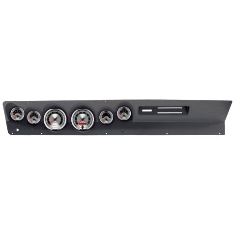 AutoMeter American Muscle Instrument Clusters for 1967-1969 DART - 2120-01 Gauge Kit, Muscle, Analog, Silver Face, Speedo, Tach, Oil, Water, Volts, Fuel, White Numbers, Red Pointers, Black Panel, Dodge, With A/C, Kit