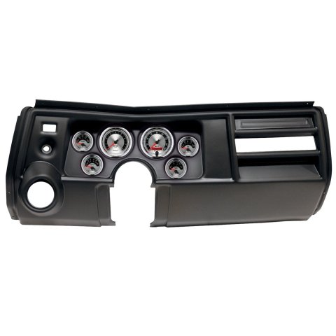 AutoMeter American Muscle Instrument Clusters for 1969 CHEVELLE, EL CAMINO - 2909-01 Gauge Kit, Muscle, Analog, Silver Face, Speedometer, Tach, Oil, Water, Volt, Fuel, White Numbers, Red Pointers, Black Panel, Chevy, Vent, Kit