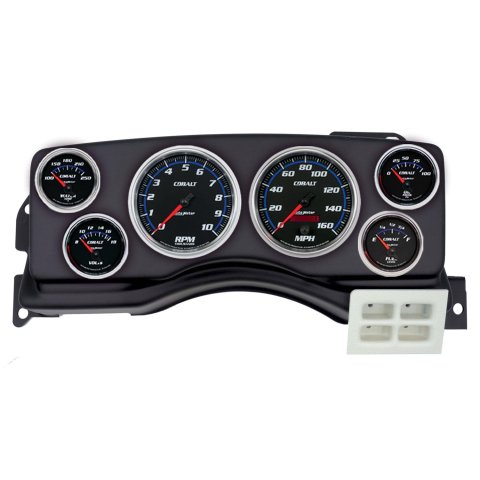 AutoMeter Cobalt Instrument Clusters for 1987-1989 MUSTANG - 2924-05 Gauge Kit, Cobalt, Analog, Black Face, Speedometer, Tach, Oil, Water, Volt, Fuel, White/Blue Numbers, Red Pointers, Black Panel, Ford, Kit