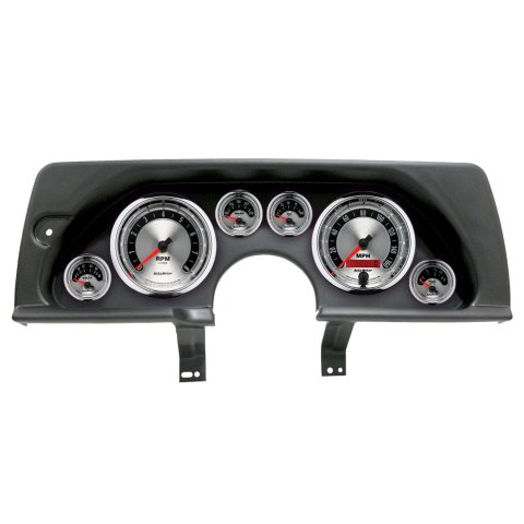 AutoMeter American Muscle Instrument Clusters for 1990-1992 CAMARO - 2926-01 Gauge Kit, Muscle, Analog, Silver Face, Speedometer, Tach, Oil, Water, Volt, Fuel, White Numbers, Red Pointers, Black Panel, Chevy, GMC, Kit