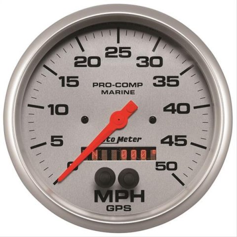 AutoMeter Pro-Comp Marine GPS Speedometers 200644-33 Gauge, Marine, Speedometer, 5 in., 0-50 mph, Full Sweep, Silver Face, Red Pointer, Silver Bezel, Electrical, GPS, Each