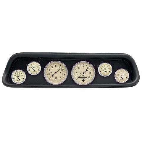 AutoMeter Antique Beige Instrument Clusters for 1964-1965 MUSTANG - 2107-02 Gauge Kit, Series, Analog, Speedometer, Tach, Oil, Water, Volts, Fuel, Black Numbers and Pointers, Black Panel, Ford, Kit
