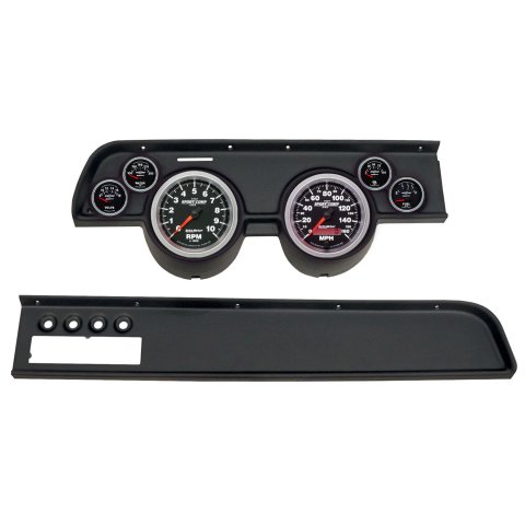 AutoMeter Sport-Comp II Instrument Clusters for 1967-1968 COUGAR - 2115-12 Gauge Kit, II, Analog, Black Face, Speedo, Tach, Oil, Water, Volts, Fuel, White Numbers, Red Pointers, Black Panel, Mercury, With A/C, Kit