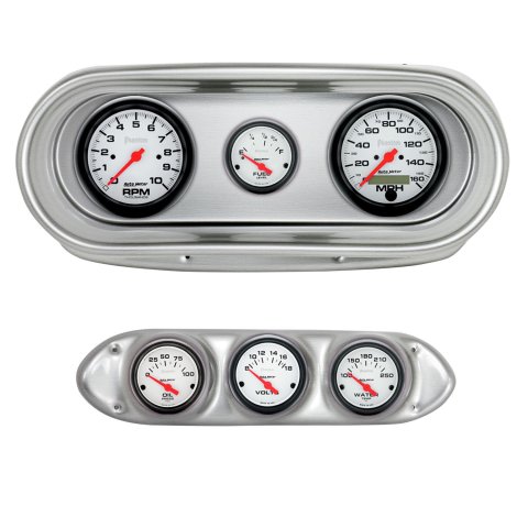 AutoMeter Phantom Instrument Clusters for 1962-1965 CHEVY II - 2127-09 Gauge Kit, Phantom, Analog, Speedo, White Face, Tach, Oil, Water, Volts, Fuel, Black Numbers, Red Pointers, Brushed Panel, Chevy, Kit