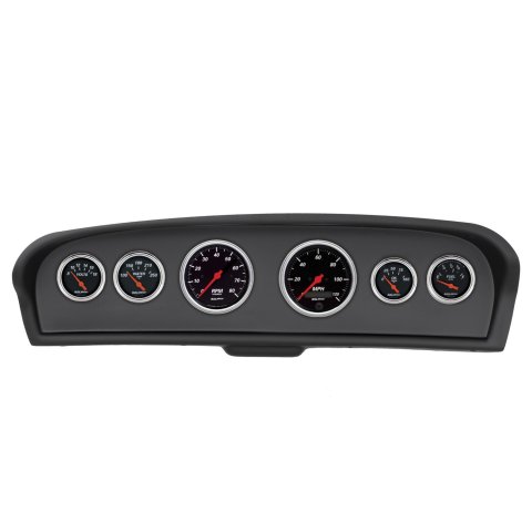 AutoMeter Designer Black Instrument Clusters for 1961-1966 F-100, F-250, F-350 - 2144-06 Gauge Kit, Black, Analog, Speedometer, Tach, Oil, Water, Volt, Fuel, White Numbers, Red Pointers, Panel, Chevy, Kit