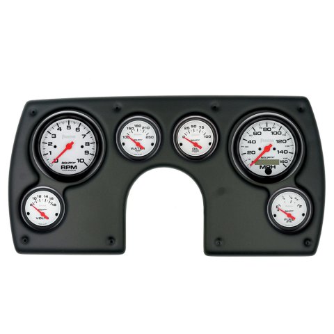 AutoMeter Phantom Instrument Clusters for 1982-1989 CAMARO - 2921-09 Gauge Kit, Phantom, Analog, White Face, Speedo, Tach, Oil, Water, Volt, Fuel, Black Numbers, Red Pointers, Black Panel, Chevy, Kit